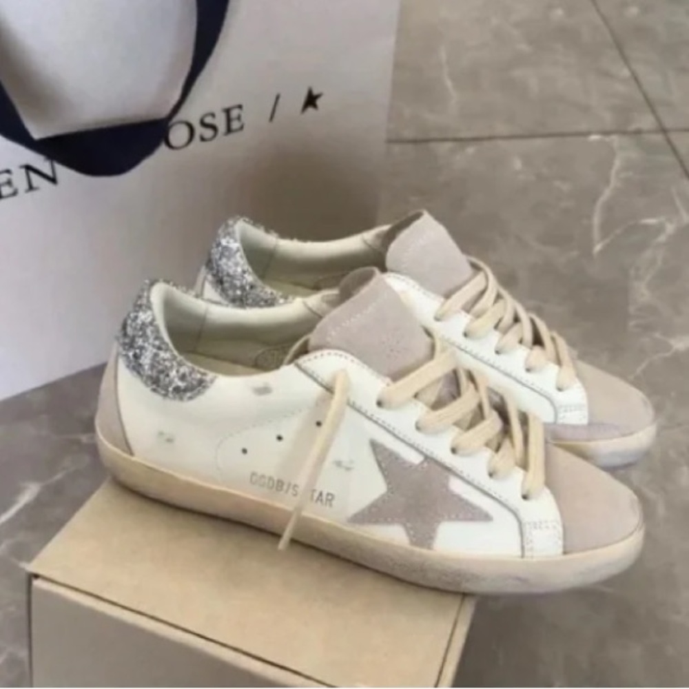 Golden Goose Women's Cream and Silver Star Sneakers